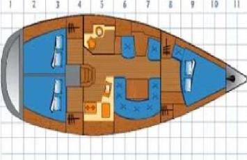Grundriss der Sun Odyssey 40 (3 Kabinen, 1 Bad) Grundriss