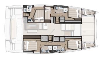 Grundriss der Bali 4.6 (5 Kabinen, 4 Bäder, 2 Crewkabinen) Grundriss
