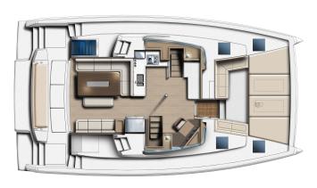 Innenansicht der Bali 4.6 (5 Kabinen, 4 Bäder, 2 Crewkabinen) Innenansicht