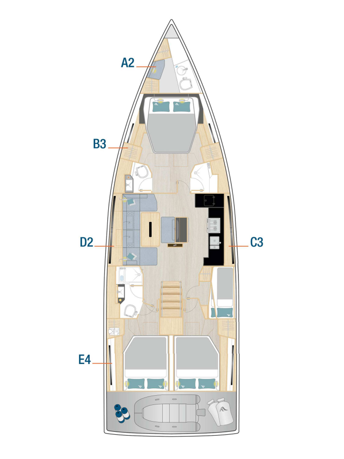 Yachtcharter Hanse510 41cab #027 Owners layout