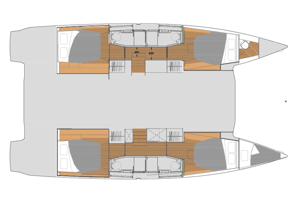 Yachtcharter FountainePajotElba45 42cab Cerulean layout