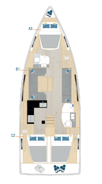 Yachtcharter Hanse410 Catch me if you can layout